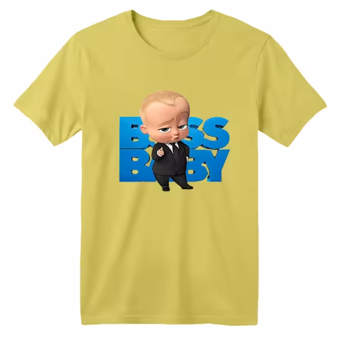 تی شرت آستین کوتاه بچگانه مدل بچه رئیس کد 1 رنگ زرد لیمویی