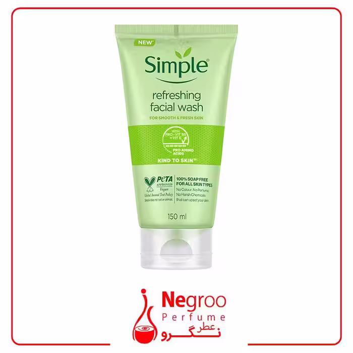 ژل شستشوی صورت سیمپل طراوت بخش انواع پوست 150 میل ا Simple Refreshing Facial Wash All skin types