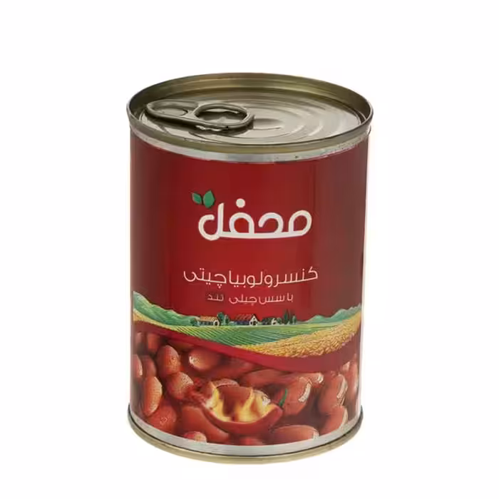کنسرو لوبیا چیتی با سس چیلی تندمحفل 380 گرمی