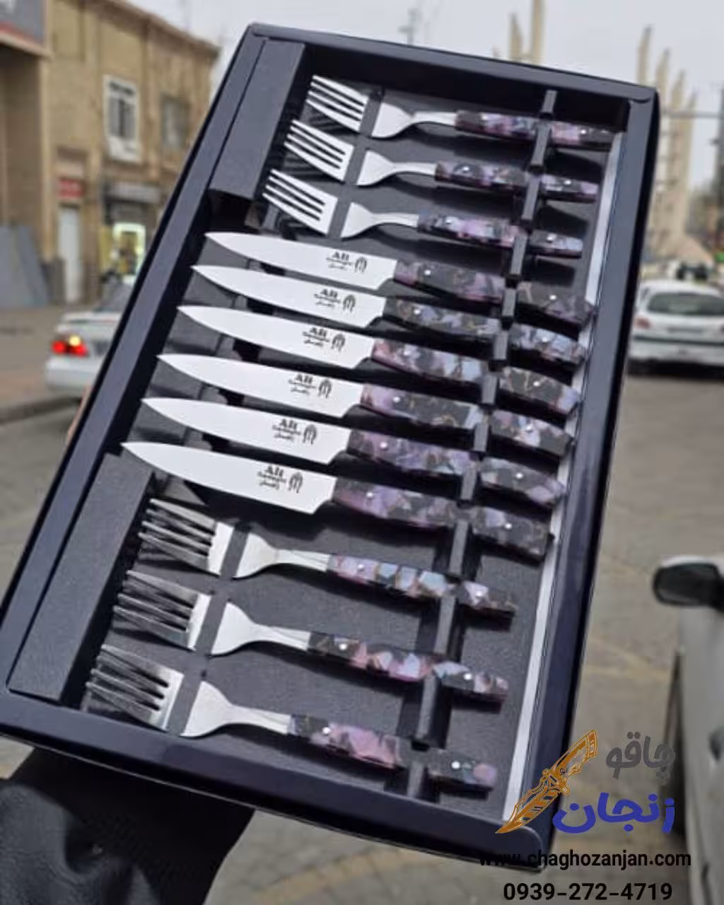 سرویس کارد و چنگال مجلسی 12 پارچه دسته اپوکسی ساخت زنجان اصلی