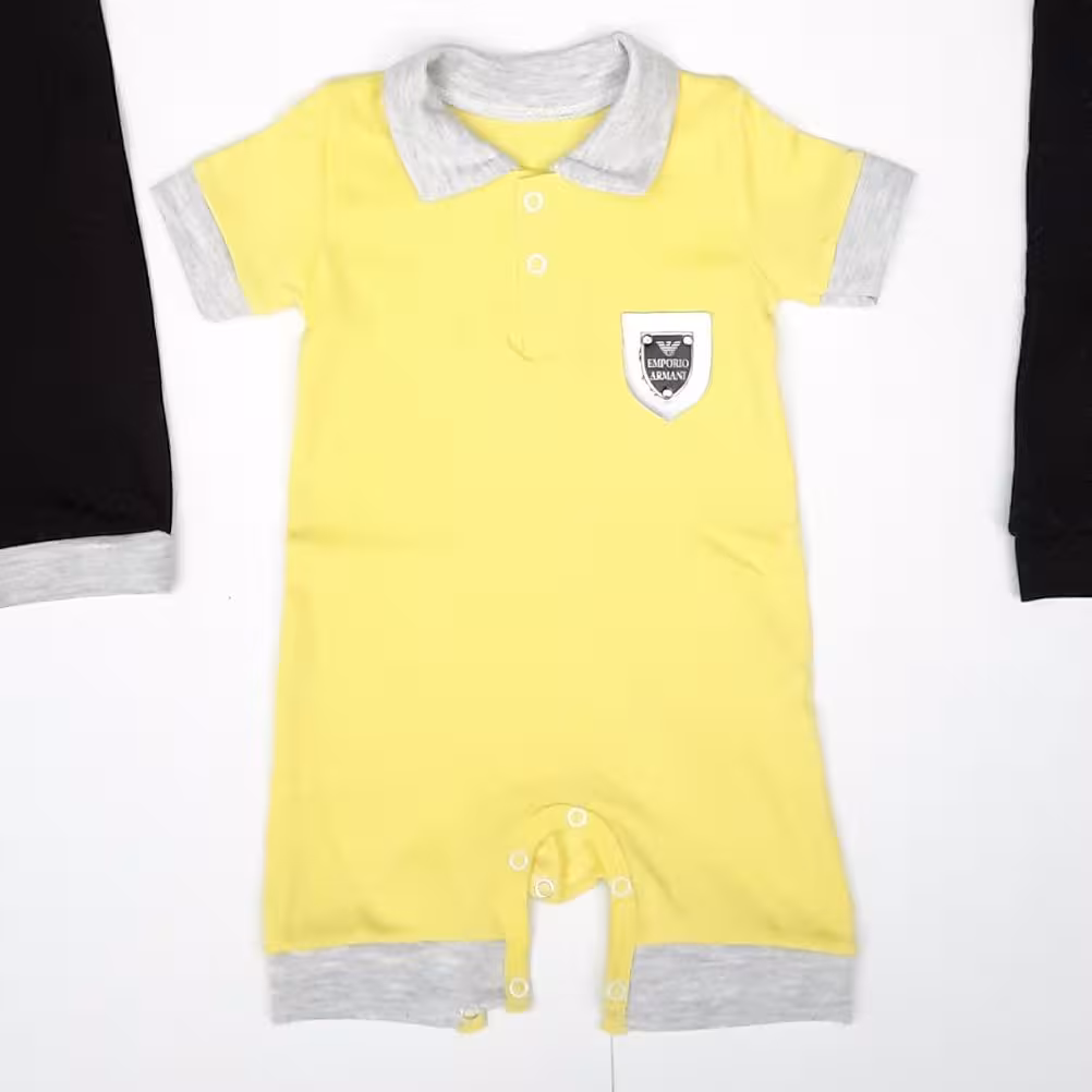 رامپر پسرانه نخ پنبه آستین کوتاه و پا کوتاه تابستانه لیمویی از 4 ماهه تا 2 ساله