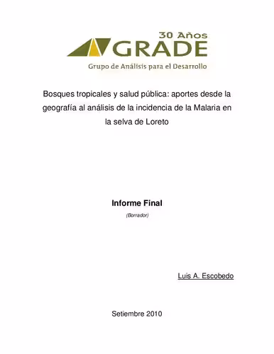 خرید و دانلود نسخه کامل کتاب Bosques tropicales y salud pública: aportes desde la geografía al análisis de la incidencia de la Malaria en la selva de Loreto Informe Final