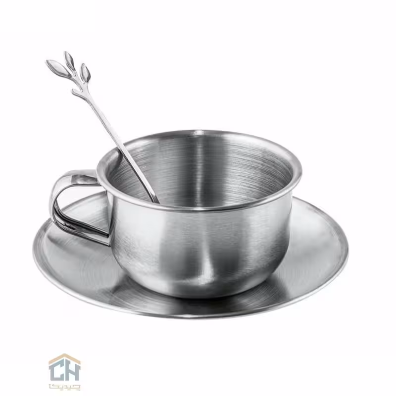 فنجان و نعلبکی استیل نقره ای گلدکیش مدل 3-47