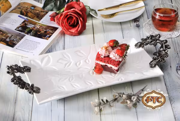 دیس چینی دسته پیوتر مستطیلی تخت طرح برگ سایز کوچک