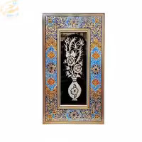 تابلو قلمزنی رومیزی با قاب خاتم کاری تذهیب طرح گلدان 20در35