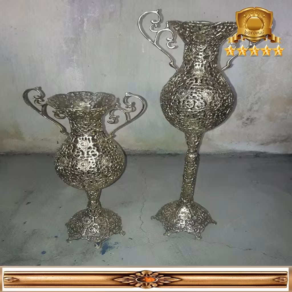 گلدان توری برنزی بلند دسته دار