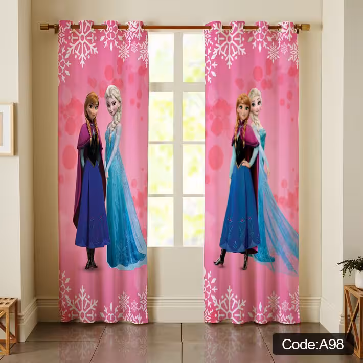 پرده پانچی مخمل چاپی دخترانه کد 98