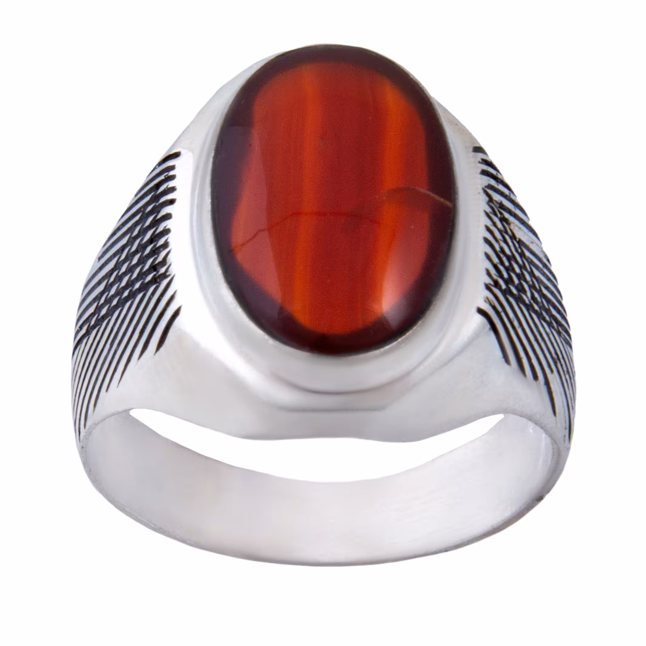 انگشتر نقره مردانه بازرگانی میلادی مدل سنگ عقیق رکاب سیلندری سیاه قلم کد AM024