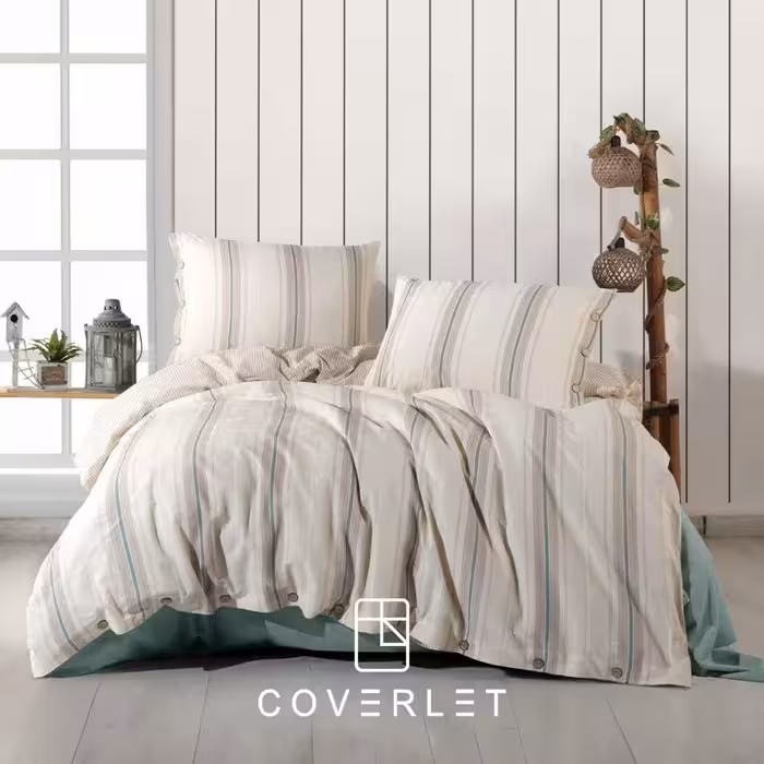 روتختی راه‌راه کرم و سبز دونفره مدل imre