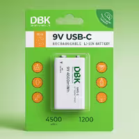 باتری 9 ولت کتابی قابل شارژ دی بی کی مدل USB-C لیتیوم یونی 4500mWh