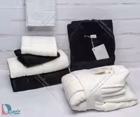 حوله ست دو نفره طرح ماکرو رنگ مشکی و شیری