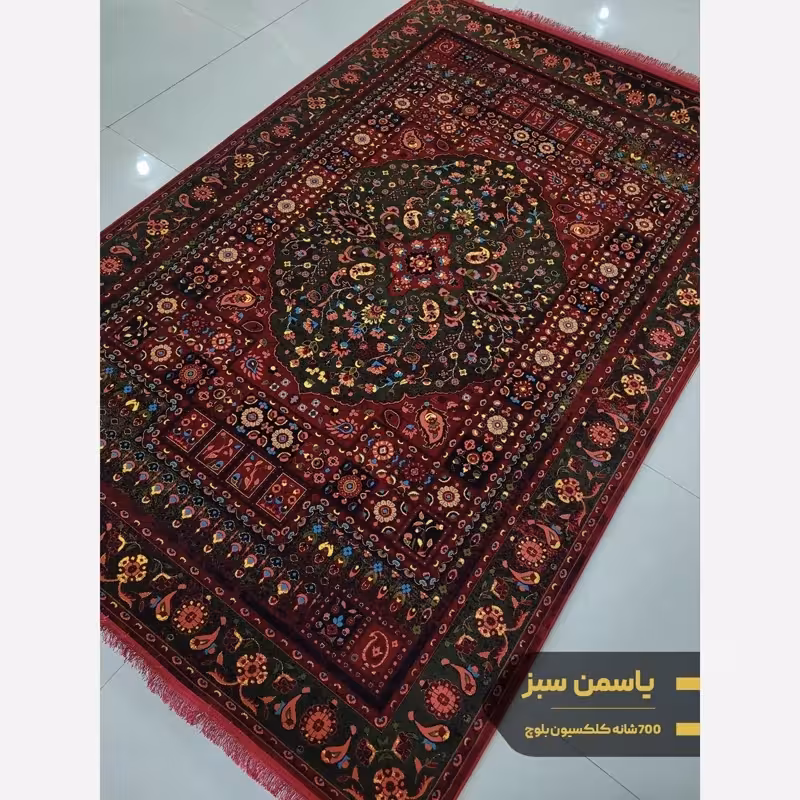 فرش قرمز بلوچی 700شانه ماشینی کاشان طرح یاسمن قالیچه 4متری2،25در1،5(باارسال رایگان)