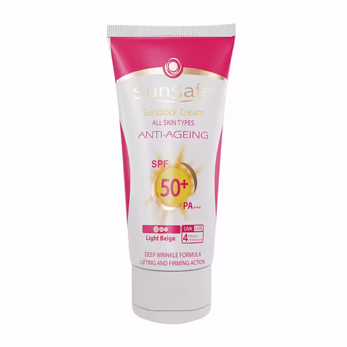 کرم ضد آفتاب ضد چروک SPF50 برند سان سیف رنگ بژ روشن
