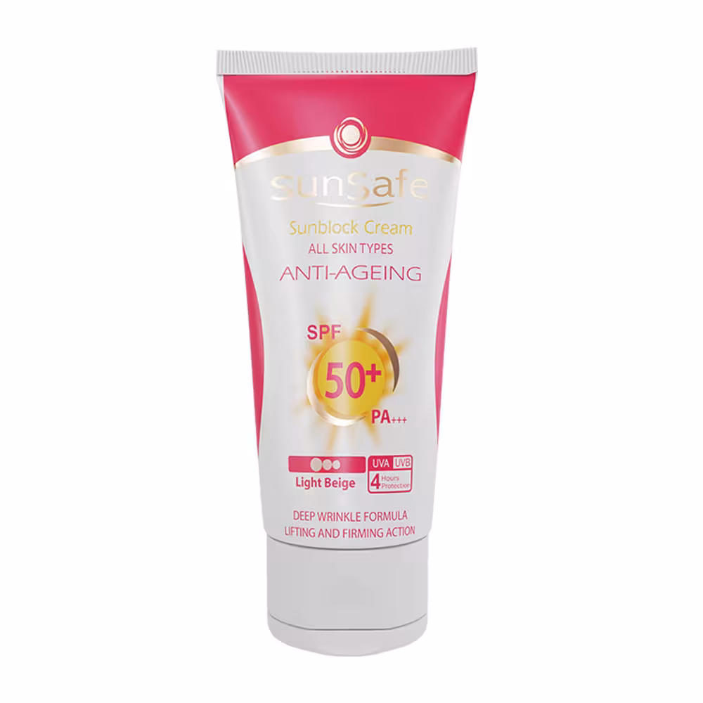کرم ضد آفتاب ضد چروک SPF50 برند سان سیف رنگ بژ روشن