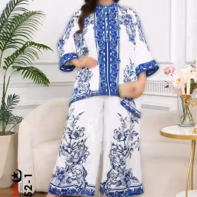 ست شومیز شلوار خنک بیگ سایز3552