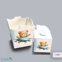 ست سطل و جا دستمال چوبی کودک طرح تدی خرسه کد A3130