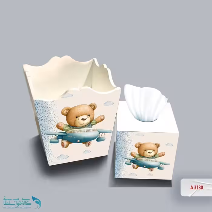 ست سطل و جا دستمال چوبی کودک طرح تدی خرسه کد A3130