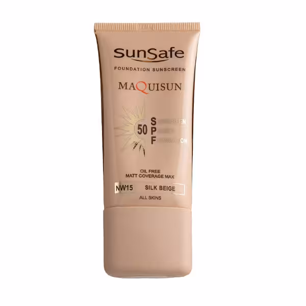 ضد آفتاب کرم پودری و پرایمری مکیسان SPF50 برند سان سیف مدل بژ ابریشمی