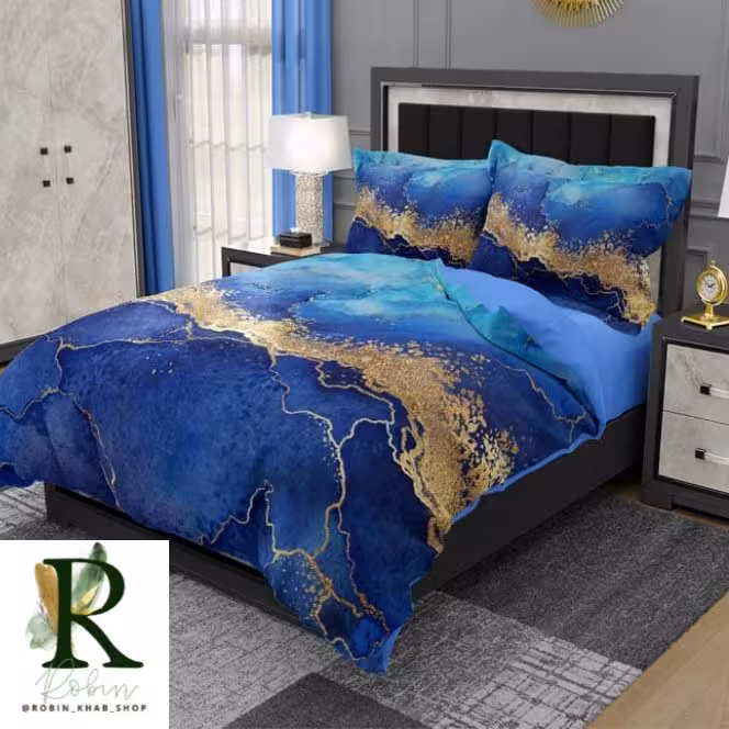 روتختی دونفره سه بعدی ترک هشت تیکه طرح آبی 