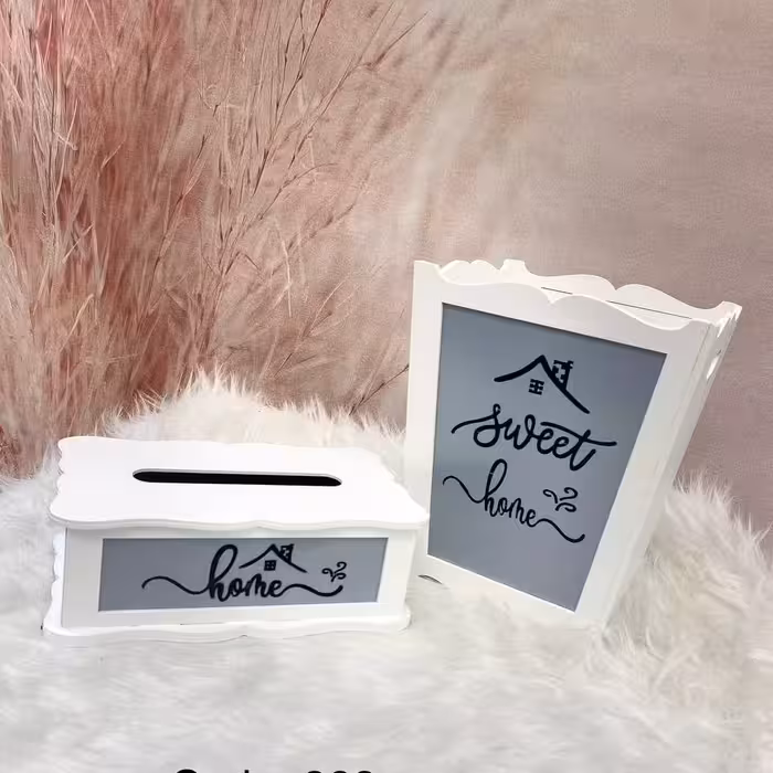 سطل و جادستمال چوبی سوئیت هوم سفید طوسی ارسال رایگان