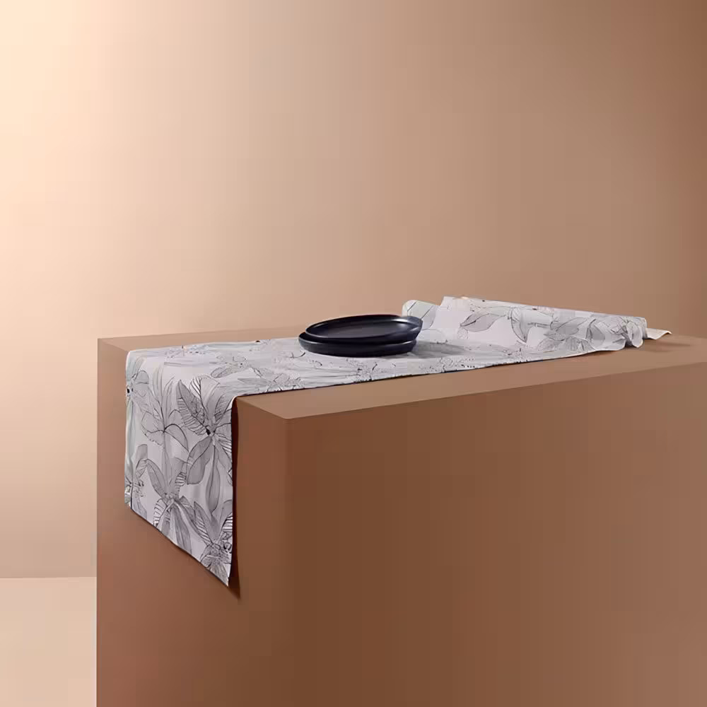 رانر کتان سفید و مشکی چیبو