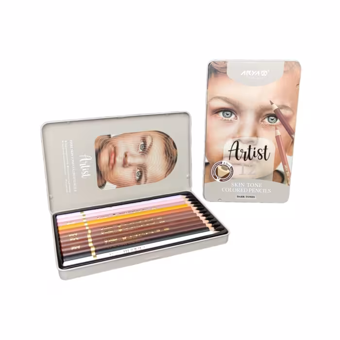 مدادرنگی 12 رنگ جعبه فلزی طیف پوست تیره آریا آرتیست