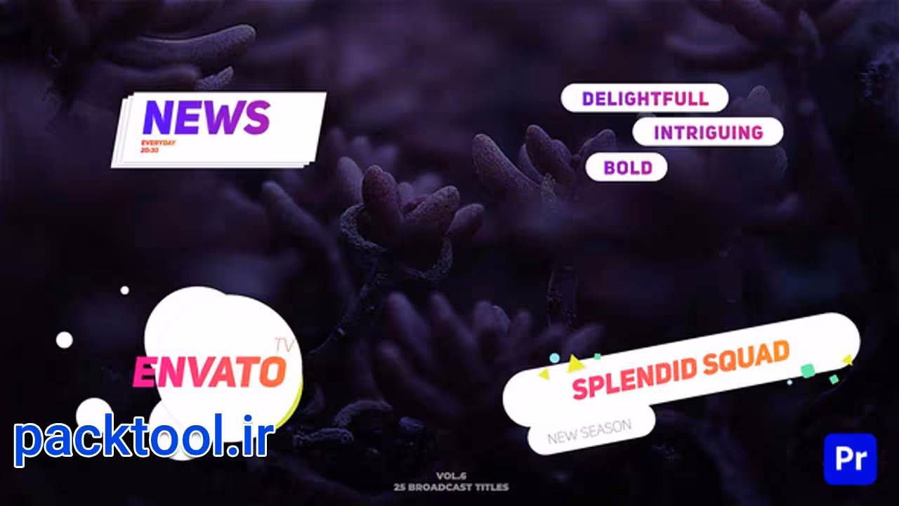 دانلود پروژه آماده موشن گرافیک 25 عنوان متحرک پریمیر پرو 25 Broadcast Titles - پک تول
