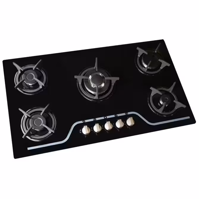 اجاق گاز صفحهای 5 شعله اخوان مدل Z6، دارای فندک اتوماتیک، جنس صفحه شیشه، محافظ ترموکوپل، با ولوم باکالیت