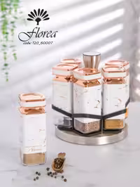 جا ادویه گردان 7 پارچه فلورا Florea مدل ماربل رنگ سفید