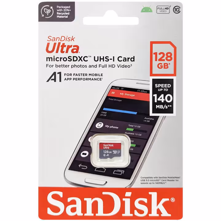 کارت حافظه microSDXC مدل Ultra کلاس 10 استاندارد UHS-I A1 سرعت 140MBps ظرفیت 128گیگابایت