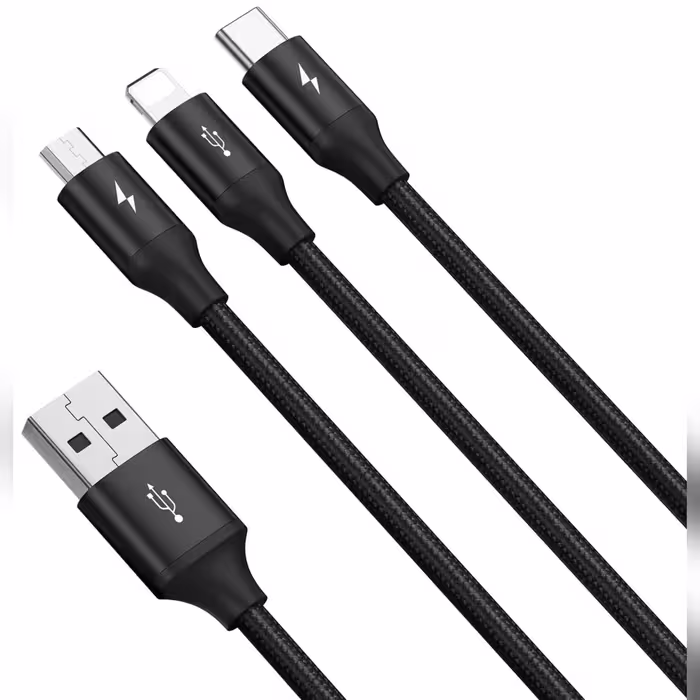 کابل تبدیل USB به لایتنینگ / MicroUSB / USB-C باسئوس مدل CAJS000001 طول 1.2 متر