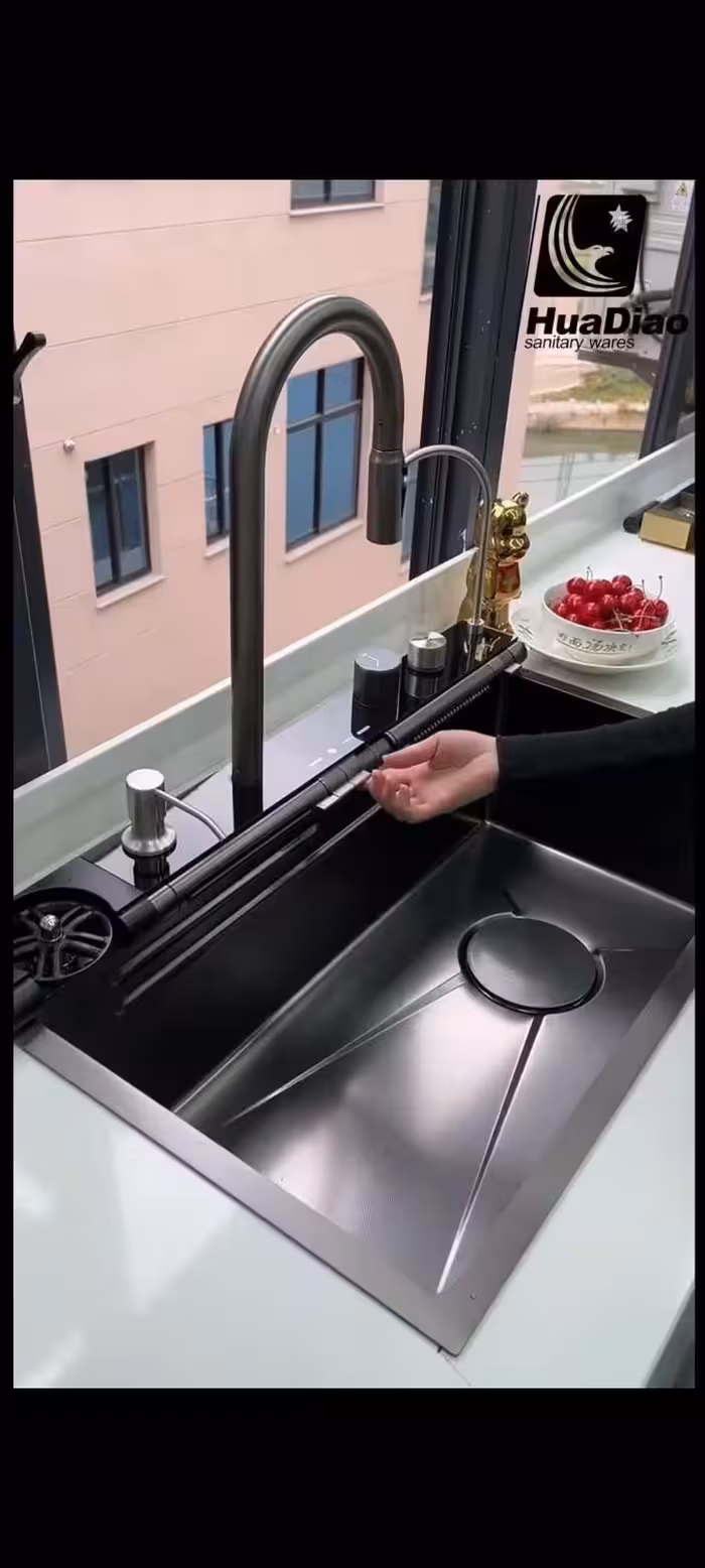 سینک ظرفشویی آبشاری پیانویی 7 کلید فول hyshin