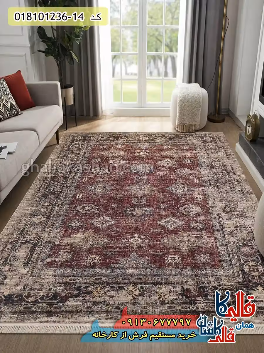 فرش وینتیج 1200 شانه طرح افشان بدرام زمینه قرمز کاشان