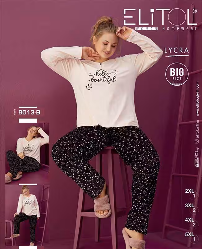 بلوز شلوار سایز بزرگ زنانه طرح گل خشک کد B-8013