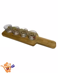 شات پلیت دسته دار 4 عددی مستطیل چوب گردو به همراه لیوان Ario