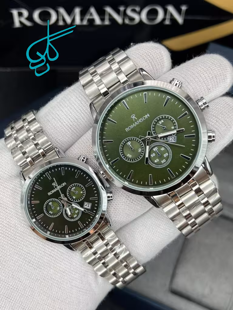 خرید ست ساعت زنانه و مردانه رومانسون طرح کرنو (تک موتوره) موتور ژاپن کیفیت ساخت AAA سربند توپر رنگ ثابت کد 2117482 - ردگل