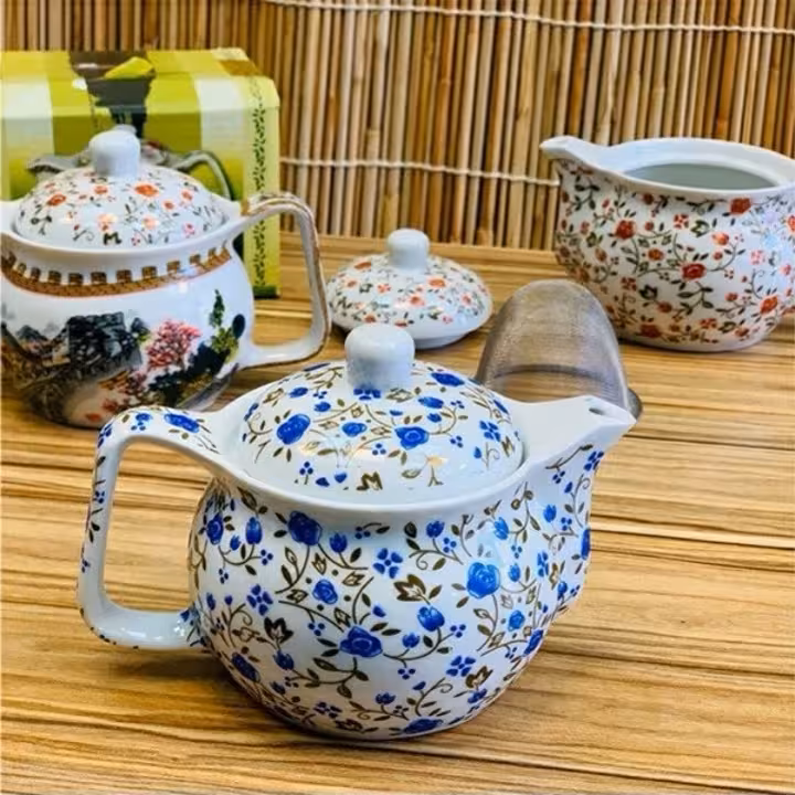 قوری چینی طرحدار صافی دار | amazonchi