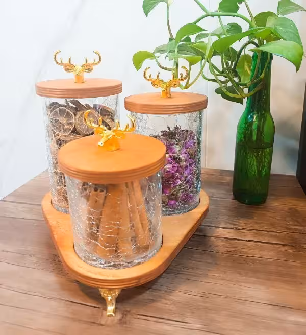 کندی 3سایزمثلثی تلفیق چوب و شیشه