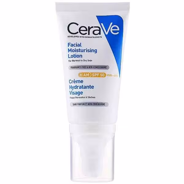 ضد آفتاب و مرطوب کننده و آبرسان روزانه سراوی Cerave حاوی SPF50  حجم 52 میل | پوست خشک و نرمال
