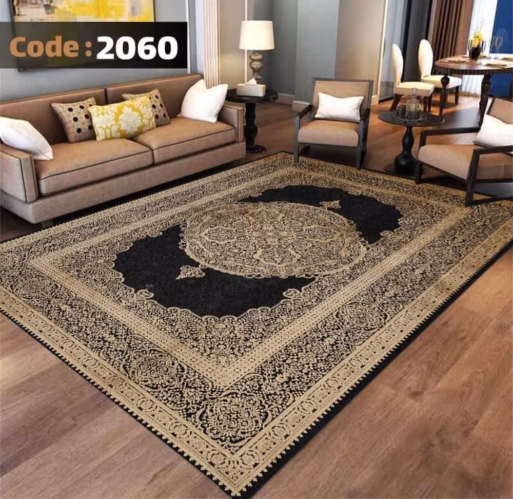 کاورفرش روفرشی دورکشدار گوشه لیفه ای کرم  قهوه ای کد 2060