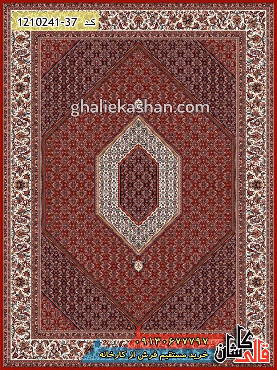 فرش طرح 700 شانه طرح بیجار زمینه قرمز روناسی کاشان