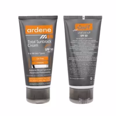 کرم ضد آفتاب بی رنگ آردن SPF50 مدل Total Sun Block مناسب انواع پوست وزن 50 گرم