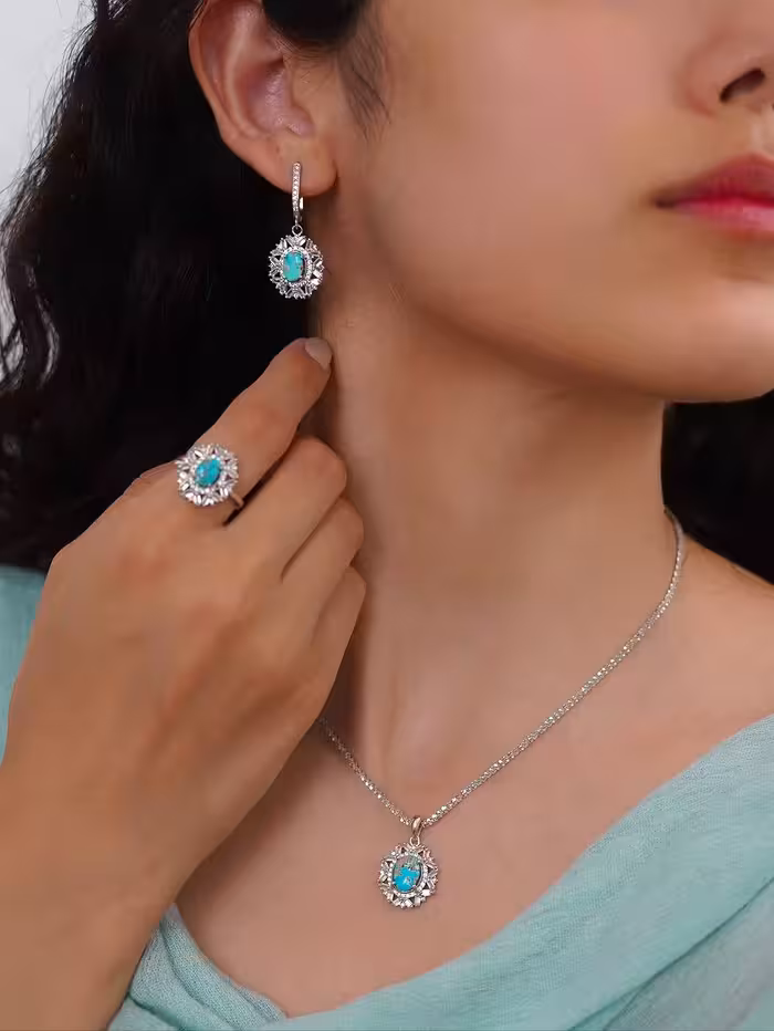 نیمست فیروزه اصل نیشابوری نقره جواهری کد 00358