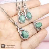 نیم ست نقره زمرد زنانه درجه یک
