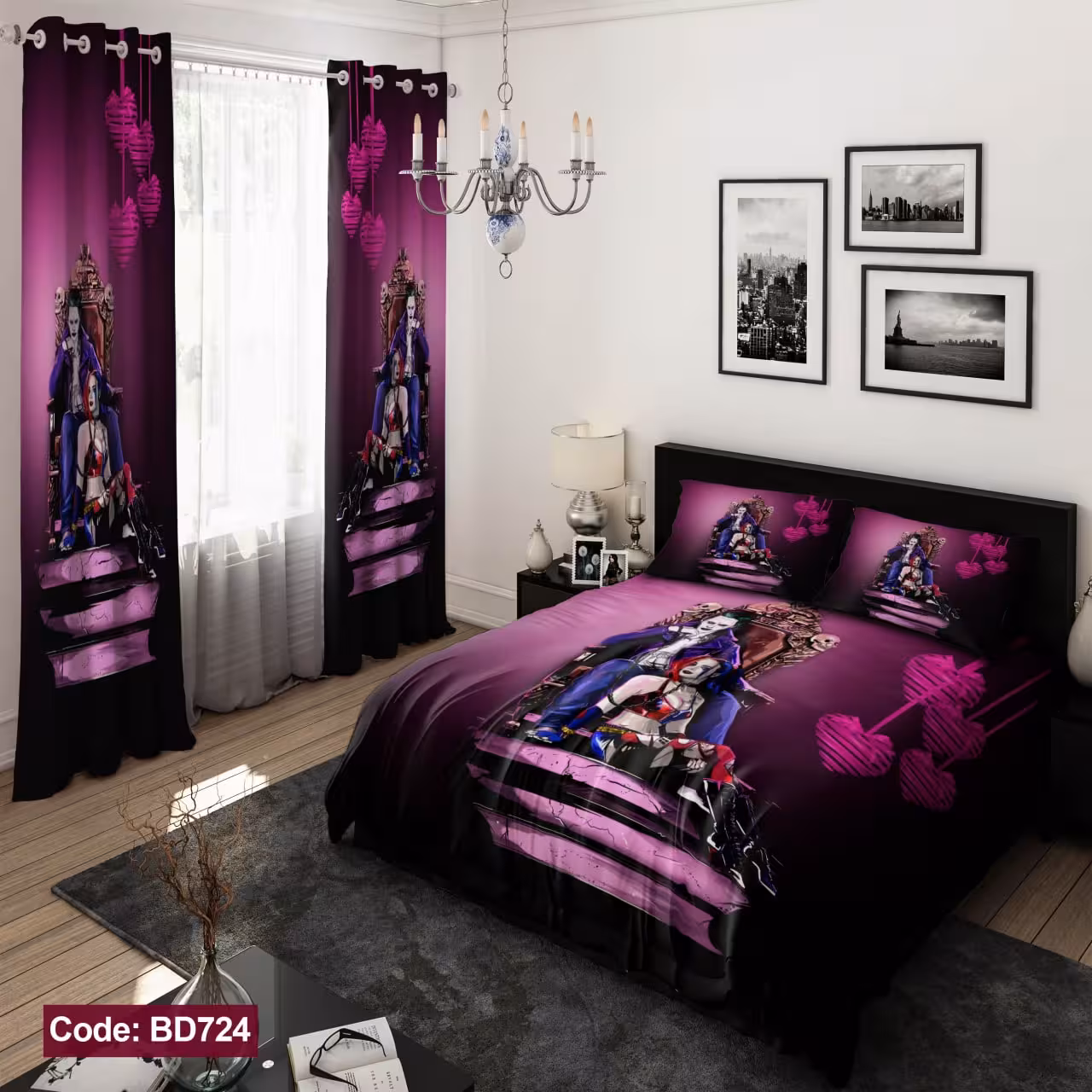 پرده پانچی مخمل چاپی دخترانه کد 724