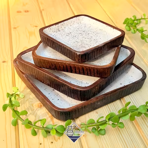 بشقاب مربع چهار عددی سفید طرح نیلوفر