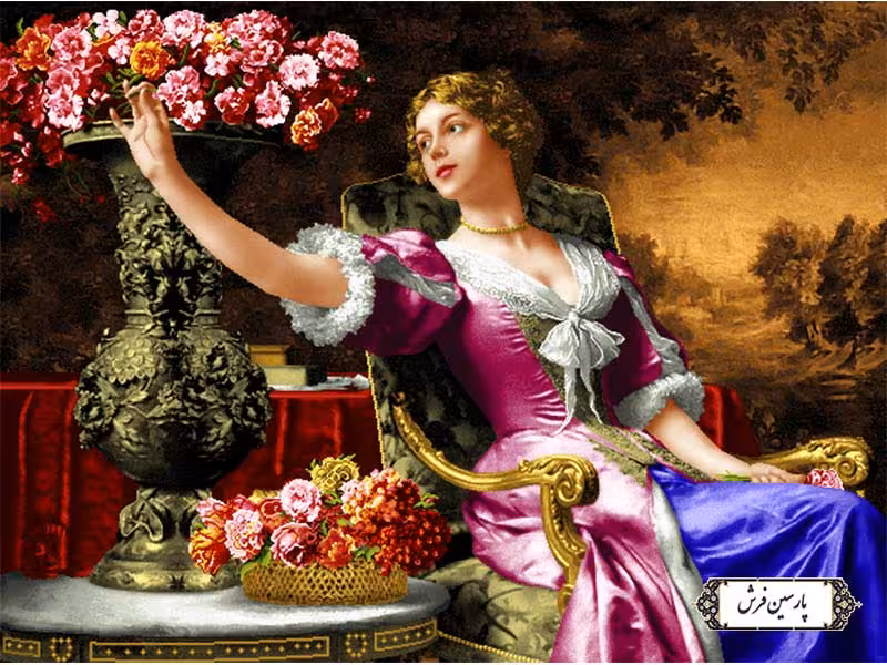 نخ و نقشه تابلو فرش دختر گلچین جدید - کد NC6416