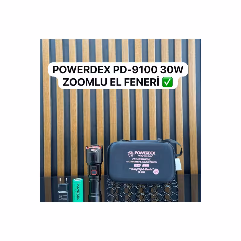 چراغ قوه Powerdex PD-9100 | توان 30 وات | شدت روشنایی بالا | شارژی و قابل استفاده مجدد | قابلیت زوم حرفه‌ای | طراحی مقاوم و مناسب شکار | ابزار روشنایی قدرتمند برای سفر، کمپینگ و استفاده روزمره