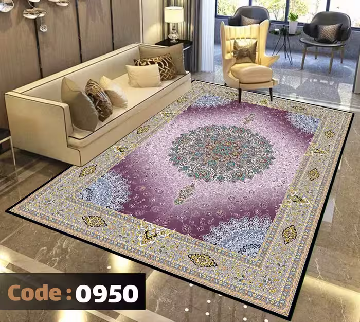 کاورفرش روفرشی دورکشدار گوشه لیفه ای لاکی ، آبی و متنوع کد 0950