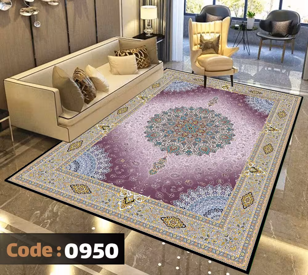 کاورفرش روفرشی دورکشدار گوشه لیفه ای لاکی ، آبی و متنوع کد 0950